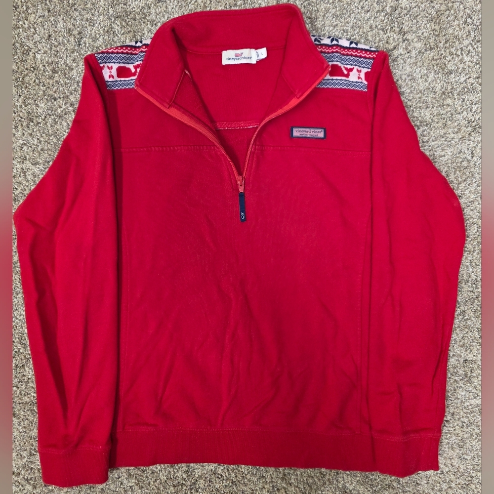 VINEYARD VINES Red Shep Shirt 1/4 Zip Pullover Sweatshirt Women’s Large